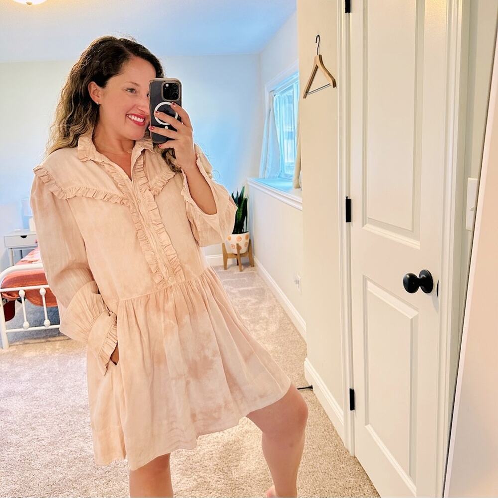 Tuckernuck Raquel Allegra Pink Tie Dye Long Sleeve Mini Dress Small 1